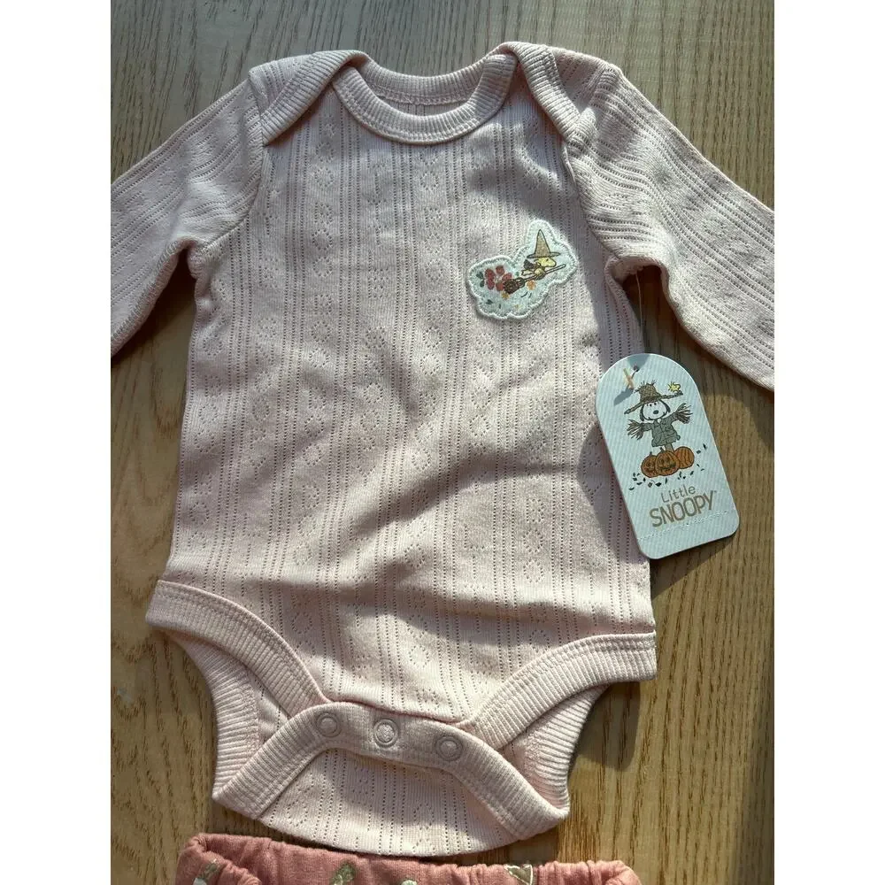 New Baby Little Snoopy 2pc Halloween 🎃Fall 🍂Theme Outfit Light Pink New Born